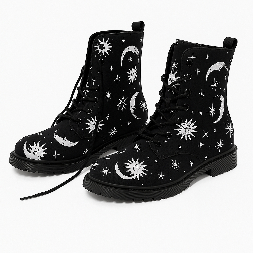 Hot Topic Black and White Celestial Combat Boots